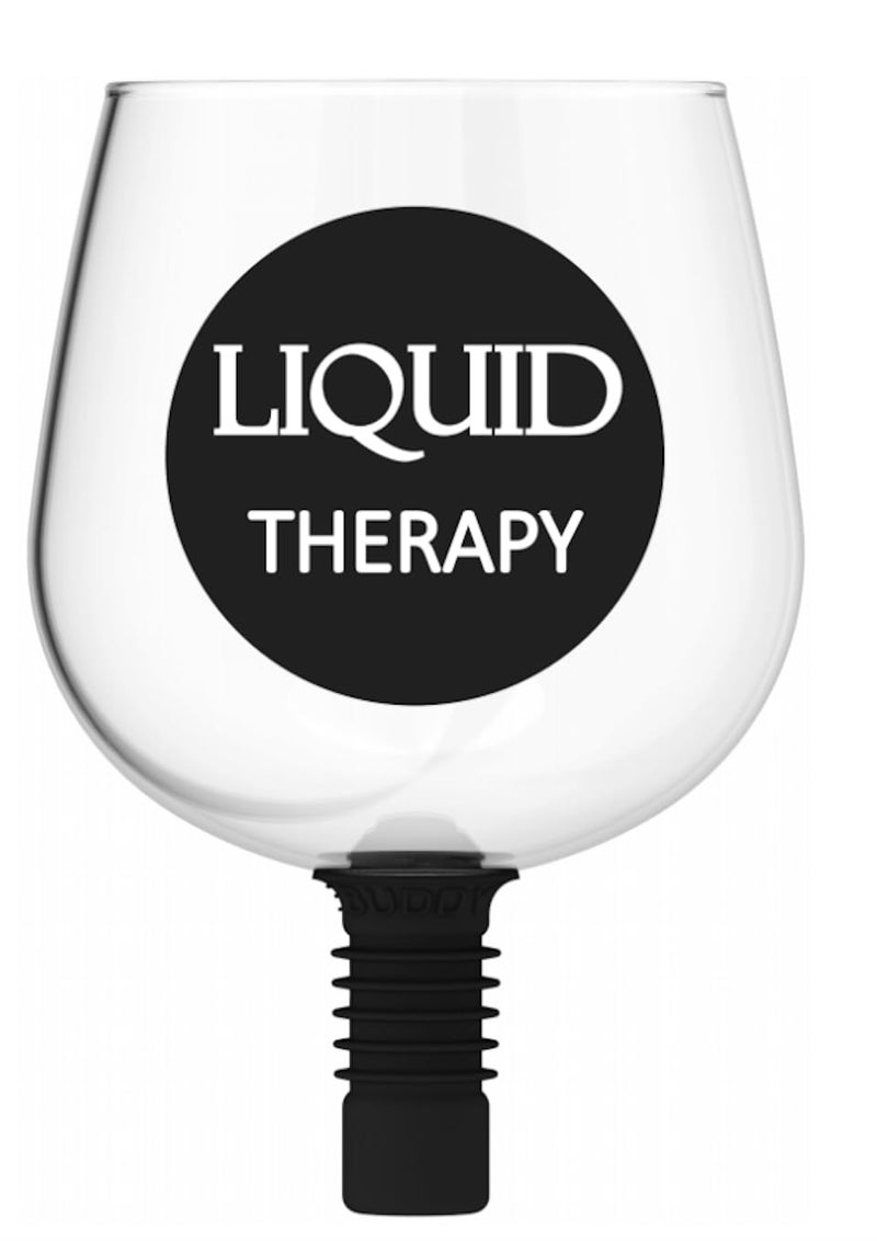 Guzzle Buddy 2GO Unbreakable Tritan Plastic 16 Ounce Wine Glass, It Turns Your Bottle Into Your Glass, Wine Bottle Topper Christmas Gift White Elephant for Wife - Liquid Therapy Design - Image 1